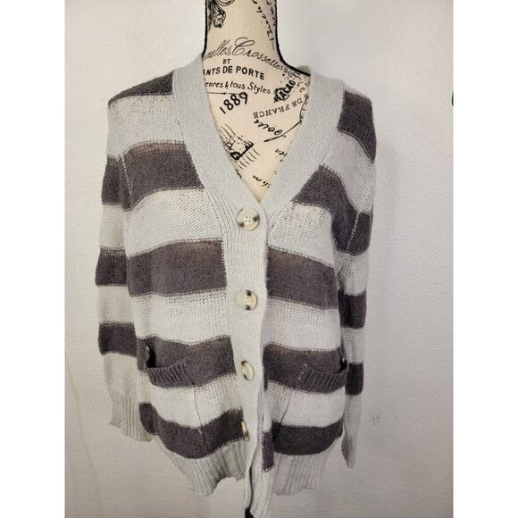 Urban Outfitters Cardigan Sweater XS Sheer Stripe Relaxed Bohemian Distressed - Picture 1 of 13